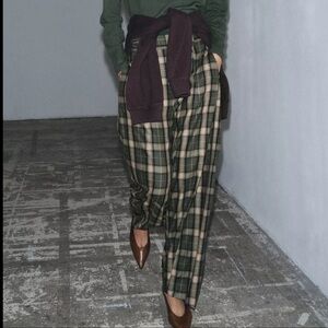 NWT Zara PLAID WOOL BLEND WIDE LEG PANTS ZW COLLECTION $129